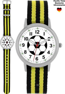 Produktbild von Pacific Time Armbanduhr Kinderuhr Jungen Fußball Sport Nylon Wechselarmband schwarz gelb 86521