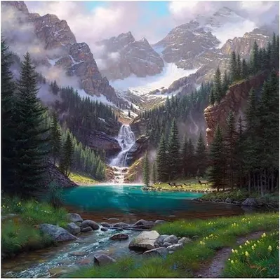Produktbild von Diamantmosaik "Fluss des Smaragds in den Bergen", 30x40 cm, kreative Diamanten