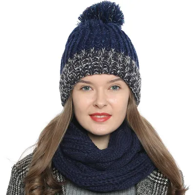 Produktbild von Damen Winter Schlauchschal warm und weich Strickmuster dunkelblau