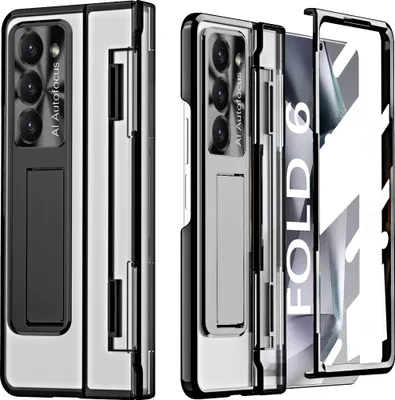 Produktbild von Hülle für Samsung Galaxy Z Fold 6 mit Displayschutz & Objektivschutz Transparent Galvanisierte Ständer Schutzhülle Schwarz