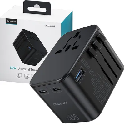 Image de Choetech Travel Adapter Pd5009-Bk Gan Eu / Us / Uk / Au 2X Usb-C Usb-A 65W Pd - Noir