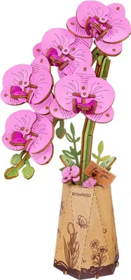 Image de puzzle 3D, Orchidée rose, Bois, Rowood, 132 pièces