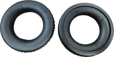 Two black ear pads for headphones are shown side-by-side against a white background.