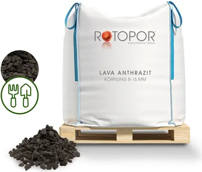 Produktbild von Rotopor Lava Körnung 8-16 mm Lavakies Kies Mulch Lavasplitt Eifellava anthrazit 1000L BigBag