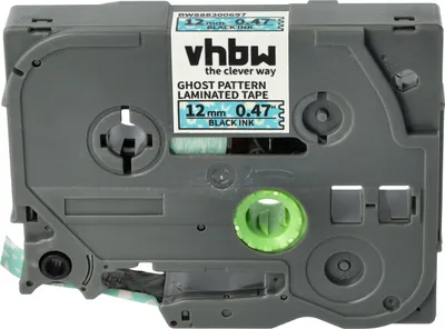 Produktbild von vhbw Schriftband-Kassette kompatibel mit Brother PT 9400, 9200PC, 9500, 9500pc Etiketten-Drucker 8m x 12mm Schwarz auf Blau (Geistermuster), Laminiert