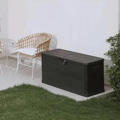 Image de Coffre de jardin 280L en résine effet bois - WOODY'S - Anthracite