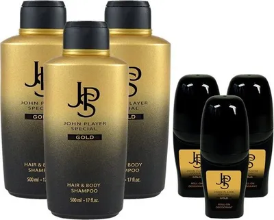 Produktbild von John Player Special Gold Hair & Body Shampoo 3x500 ml & Deo Roll-On 3x50 ml