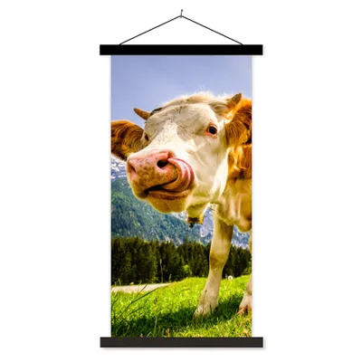 Produktbild von MuchoWow® Textilposter Kühe - Berge - Gras - Landschaft - Alpen 40x80 cm mit schwarzem Rahmen - Wandemalerei