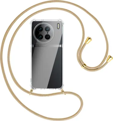 Produktbild von Handykette Backcover-Schutzhülle mit Band (Metall goldfarben) für vivo X90 Pro (V2242A, 6.78'') - caramel