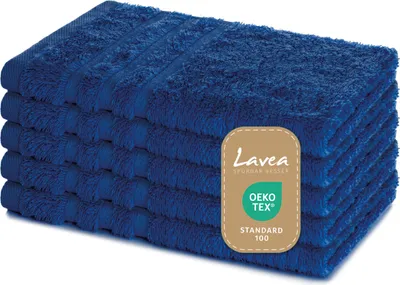 Produktbild von Lavea® 5er Set Gästehandtücher 30x50 cm – Weiche und Saugstarke Gästetücher aus 100% Baumwolle, Frottierserie Elena – Royalblau
