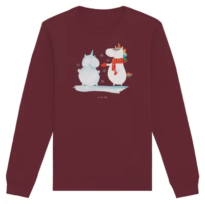 Produktbild von Mr. & Mrs. Panda Bio Sweatshirt Einhorn Schneemann Größe XXL - Burgundy - Geschenk, Sweater, Nachhaltiger Pullover, Kuchen, Schnee, Handschuhe, Unicorn, Baumwoll, Winter