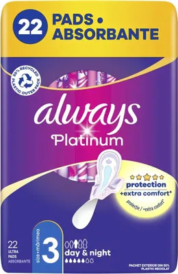 Zdjęcie produktu dla Always Platinum Night Podpaski ze Skrzydełkami, Rozmiar 3, 22 sztuki