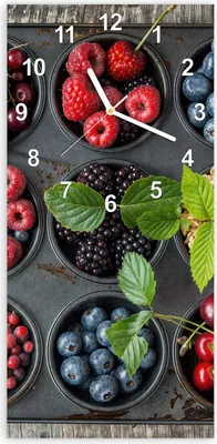 Produktbild von Wanduhr aus Glas mit Motiv Bunte Beeren- 30 x 60 cm - inkl. Aufhängesystem