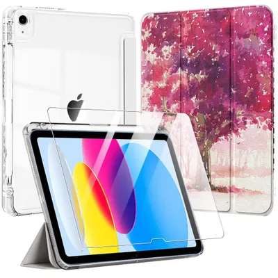 Image de Coque + Verre Trempé pour iPad A16 (11'') / iPad 10 2022 (10,9'' 10e Génération) avec Porte-Stylet - Motif Arbre