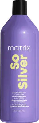 A bottle of Matrix So Silver purple shampoo for blondes.