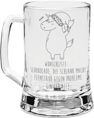 Produktbild von Mr. & Mrs. Panda Krug Einhorn Weihnachtsmann - Transparent - Geschenk, Schokolade, Gin, Seidel, Unicorn, Bierkrug Mit Gravur, Weihnachten, Einhörner, Humpen, Bierhumpen