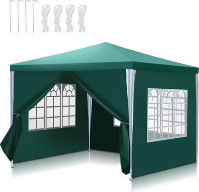 Produktbild von Aopunly Pavillon Partyzelt mit 3 Seitenwänden Reißverschlusstür Fenster 3x3m, Grün