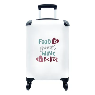 Produktbild von MuchoWow® Koffer Handgepäck Trolley Rollkoffer Kleine Reisekoffer mit 4 Rollen - Sprichwörter - 'Essen ist gut, Wein ist besser' - Zitate - Herz - Cabin Size < 55x40x23 cm & 55x40x20 cm - Fotokoffer - Kabinenkoffer - Boardgepäck - Reise-Box - Reisekoffer - Reisegepäck - Koffer mit Bild - Trolley für Kinder