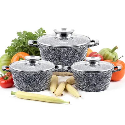 Produktbild von KlönBerg 6-teiliges Topfset | mit marmorierter Beschichtung | Kochtopf | mit Deckel | Antihaftbeschichtung | Induktion | ideal als Geschenk | KB3726