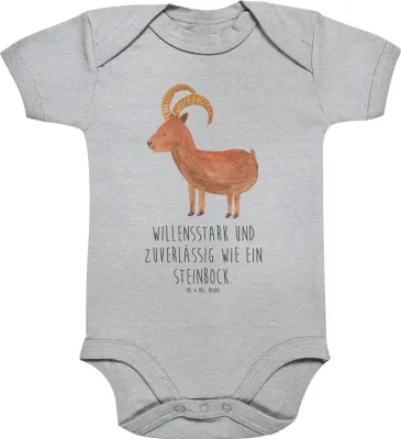 Produktbild von Mr. & Mrs. Panda Organic Babybody Sternzeichen Steinbock 12. - 18. Monat - Heather Grey - Geschenk, Strampler, Einteiler, overall baby, Geburtstag Januar, Steinböcke