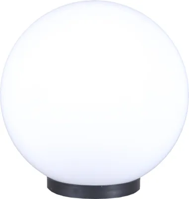 A white spherical lamp with a black base on a white background.