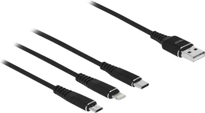 Produktbild von Delock USB Ladekabel 3 in 1 für Lightning / Micro USB / USB Type-C 1 m schwarz