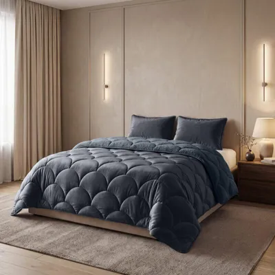 Zdjęcie produktu dla Sleeptime Lazy Teddy/Welur, kolor antracytowy, 200x200 cm + 2 sztuki po 60x70 cm