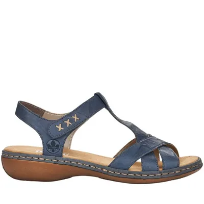 Produktbild von Rieker Damen Sandale Sandalette bequem Klettverschluss flach tolle Farbe 65919, Größe:41 EU, Farbe:Blau
