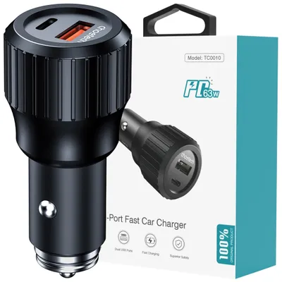 Produktbild von Choetech 63W Dual USB-C 45w+ USB-A 18w schnelles Autoladegerät (schwarz)