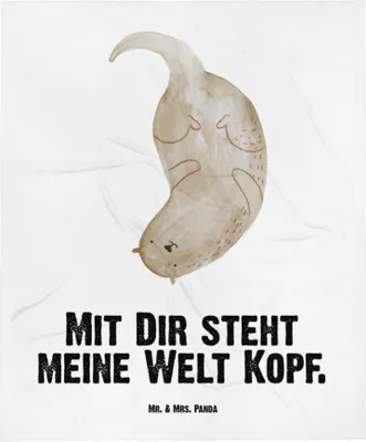 Produktbild von Mr. & Mrs. Panda Babydecke Otter Kopfüber - Weiß - Geschenk, Erstlingsdecke, Verliebt, Liebe, Niedlich, Seeotter, Fleecedecke, Schlummerdecke, Kinderdecke, Verknallt