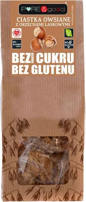 Obrázok produktu pre ovsené sušienky S LIESKOVÝMI ORIEŠKAMI BEZ PRIDANÉHO CUKRU, BEZLEPKU 150 g - PURE&GOOD
