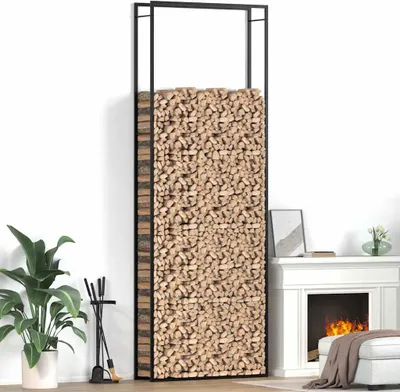 Obrázok produktu pre vidaXL Police na palivové drevo matná čierna 110x28x312 cm oceľ