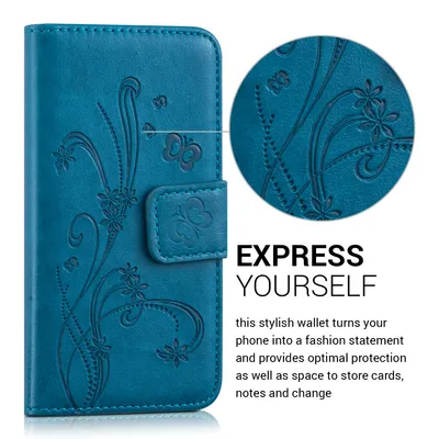 Produktbild von kwmobile Wallet Case kompatibel mit Apple iPhone SE (1.Gen 2016) / iPhone 5 / iPhone 5S Hülle - Cover mit Ständer und Kartenfächern - Ranken
