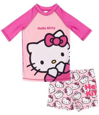 Produktbild von Hello Kitty Schwimmset UV-Schutz 30 für Mädchen - Kinder Badeanzug Badeset Shirt und Hose Zweiteiler Rosa 122-128
