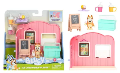 Obrázek produktu pro Sada mini hraček Bluey. Obsahuje figurku Bingo s pohyblivými klouby a doplňky. Sada "Zmrzlinárna"