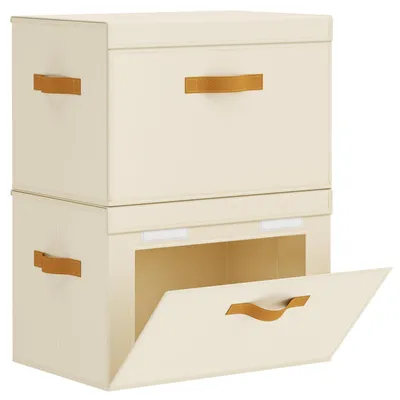Produktbild von Aufbewahrungsboxen mit Deckel – 2er-Set, Stoffkörbe, faltbare Aufbewahrungsboxen mit Sichtfenster, 42 x 30 x 28 cm, faltbare Box für Kleidung