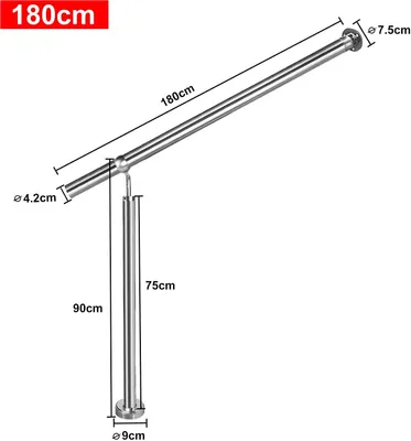 Obrázok produktu pre JOIEYOU zábradlie na schodisko z nehrdzavejúcej ocele 180x90cm vstupné zábradlie vonkajšie-vnútorné na schody nástenné zábradlie 180° nastaviteľné nástenné zábradlie s montážnym materiálom