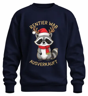 Productafbeelding van Rentier, uitverkocht. Wasbeer, kerst, cadeau, grappig, uni sweatshirt, marineblauw, XXL