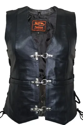 Produktbild von Damen Lederweste Slim Taillierter Schnitt Biker Weste Kutte Clubweste Rockerwest(S)