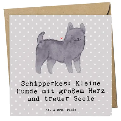 Produktbild von Mr. & Mrs. Panda Grußkarte Schipperkes Herz - Grau Pastell - Geschenk, Hunderasse, anlasskarte, Hund, Wachhund, faltkarte, Hunderassen Charakter, energiegeladener