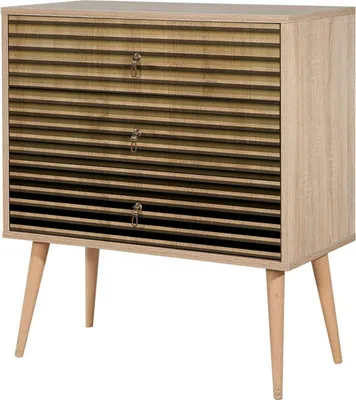 Immagine prodotto di Dmora Cassettiera Apricale 40x80x90h cm Marrone Quercia, 3 Cassetti Apertura Scorrevole