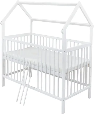 Produktbild von Baby-Delux Hausbett Kinderbett Gitterbett weiß 60x120 Schutzgitter Beißschienen Matratze Bett Set Princess Stars