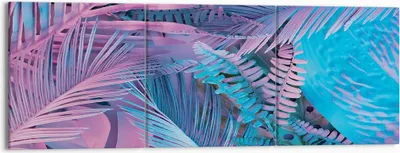 Produktbild von Bild auf Leinwand - Leinwandbild - 3 Teile - Blätter Rosa Blau - 150x50cm - Wand Bild - Wanddeko - Wandbilder - Leinwanddruck - Bilder - Wanddekoration - Leinwand bilder - Wandbild - CA150x50-4401