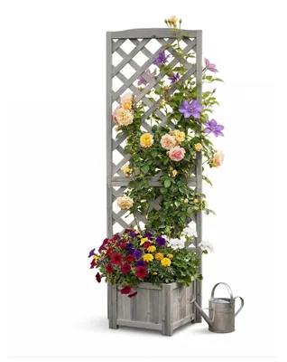 Produktbild von Relaxdays Pflanzkasten mit Rankgitter, HBT: 180x55x51 cm, Pflanzkübel mit Spalier, Balkon & Garten, Tannenholz, grau