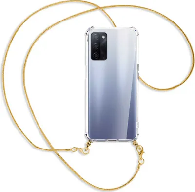 Produktbild von Handykette Backcover-Schutzhülle mit Band (Metall goldfarben) für Oppo A55 5G (PEMM00, PEMT00) - goldfarbene Kette Snake
