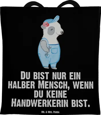 Produktbild von Mr. & Mrs. Panda Uni Tasche Handwerkerin Herz - Schwarz - Geschenk, Spruch, Jutebeutel, Gesellenprüfung, Shopping, Werkstatt, Tote Bag, Lustig, Laptoptasche, Stoffbeutel