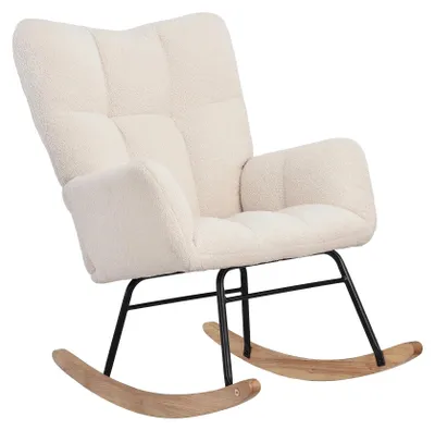 Image de Fauteuil à bascule, structure en bois, rembourrage moelleux, beige