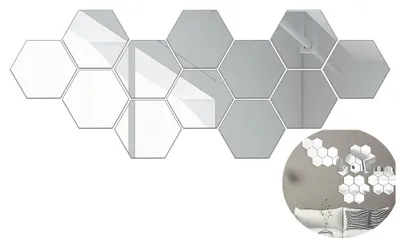 Produktbild von Selbstklebender Spiegel – Großer Spiegel – 12 Stück – 184 x 160 x 92 mm – Sechseckiger Wandspiegel – Spiegel-Wandaufkleber – Großer selbstklebender