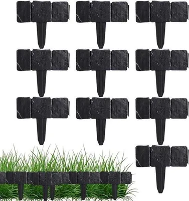 Productafbeelding van Decoratieve tuinafscheiding - Set tuinranden - Voor tuinrenovatie - Imitatiesteendesign - 10 stuks - Zwart