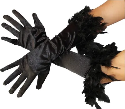 Produktbild von B030122 schwarz Damen Satin Handschuhe lang mit Federrand
